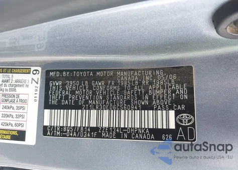 2006 Toyota Matrix Xr из США, поврежденный, VIN 2T1LR30E06C560941